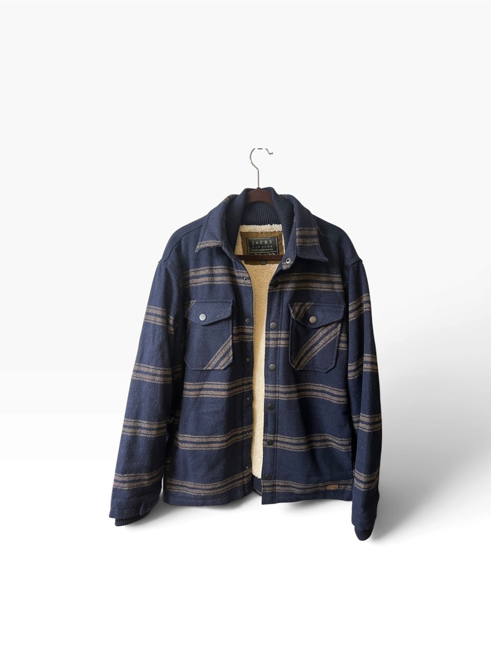 Jachs New York- Men’s Yates Wool Blend Sherpa Lined Shirt Jacket, Navy, Large